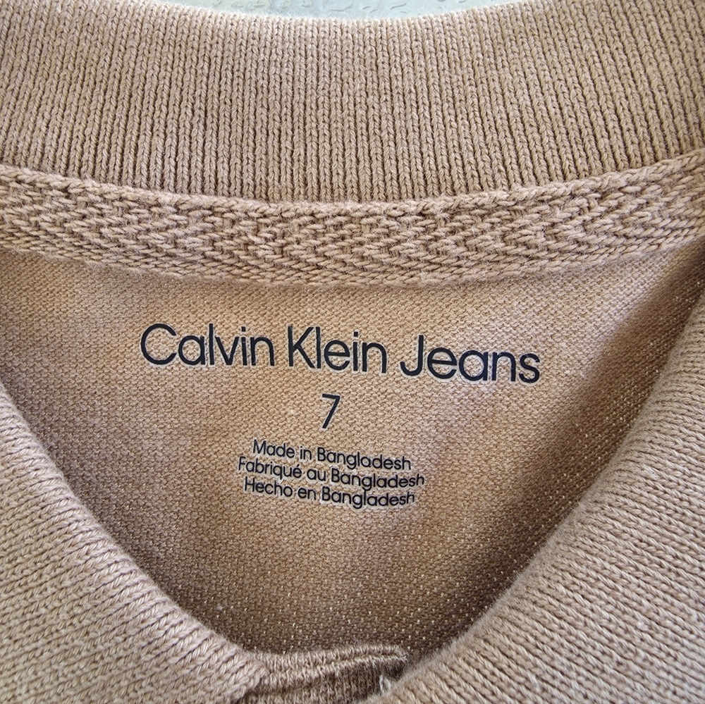 Calvin Klein Jeans Camel Polo Shirt Tan Neutral Minimalist Classic Cotton Top - Picture 4 of 7